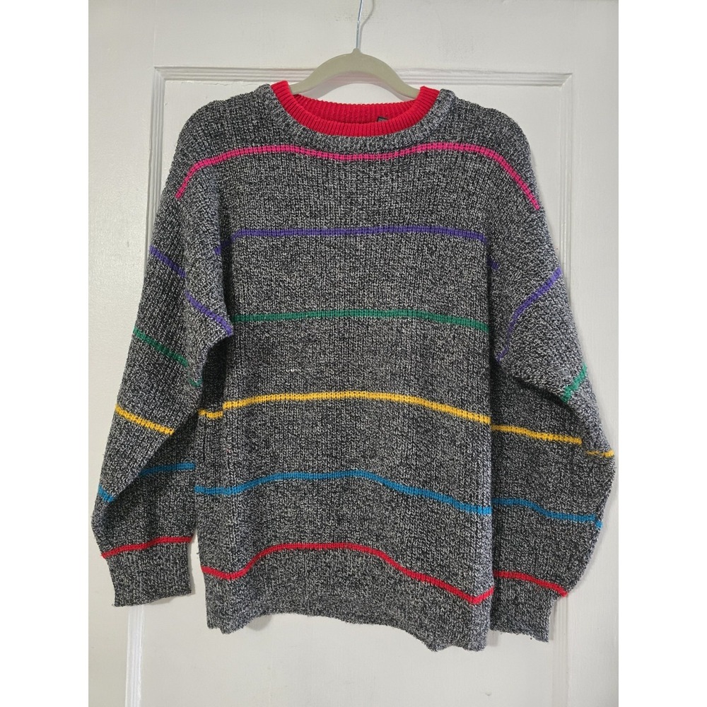 Vintage Gitano Unisex 80's Rainbow Stripes Colorful Pullover Sweater Size M